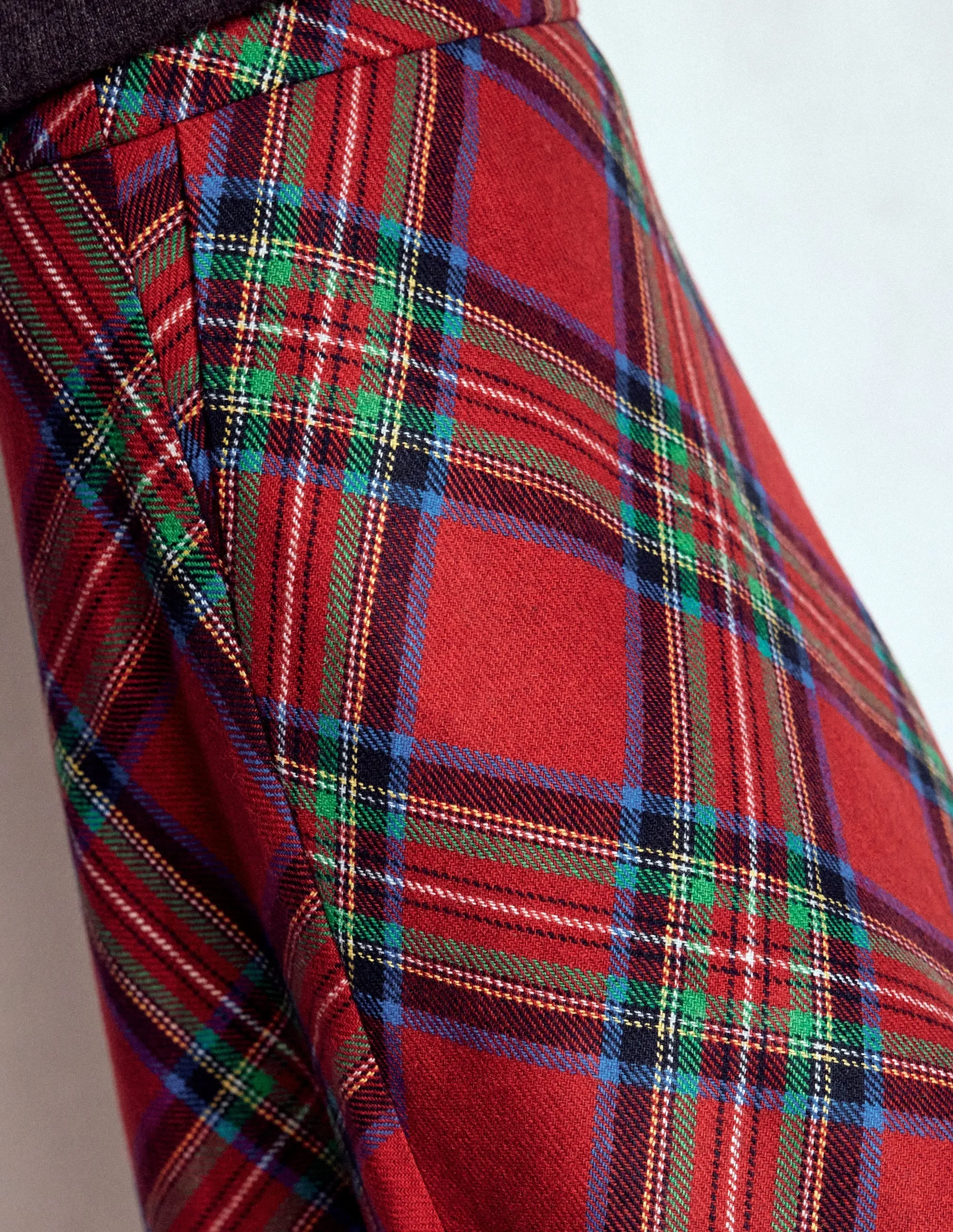 Abrasion resistant Hayley Wool Midi Skirt-Red, Blue and Green Check