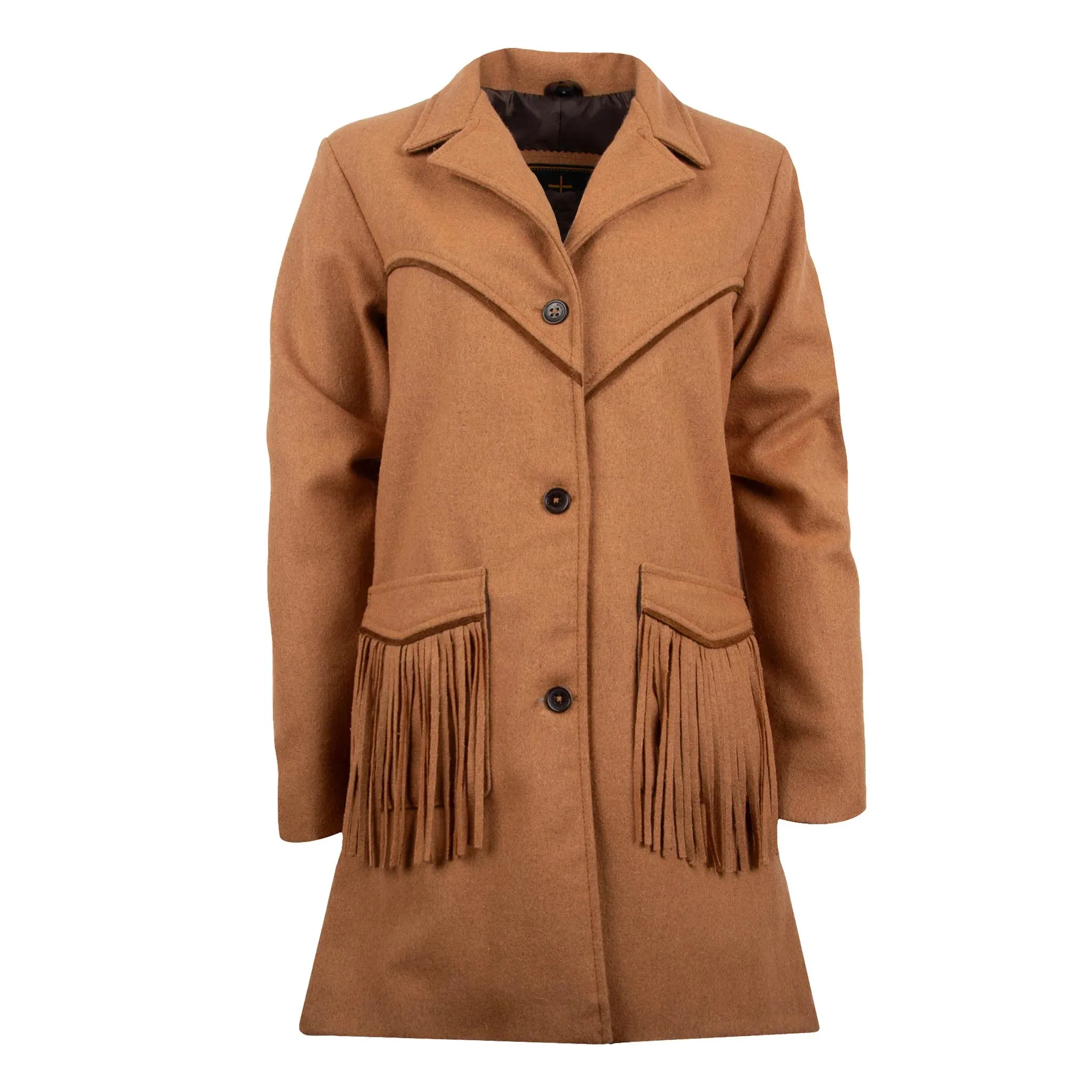 Moisture Wicking Lining Heat Retention Lining STS Ranchwear Women's Hattie Wool Fringe Coat in Chestnut