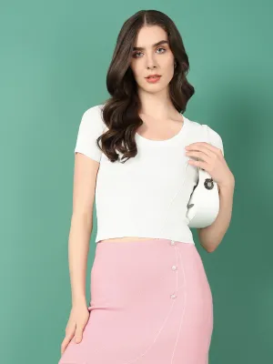 Heathered Texture Women's White Crop Top