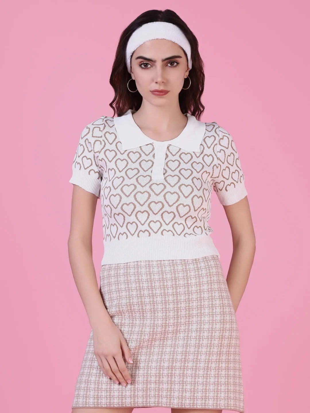 Smooth Seam Technology Premium Material Women's Brown Shirt Style Crop Top