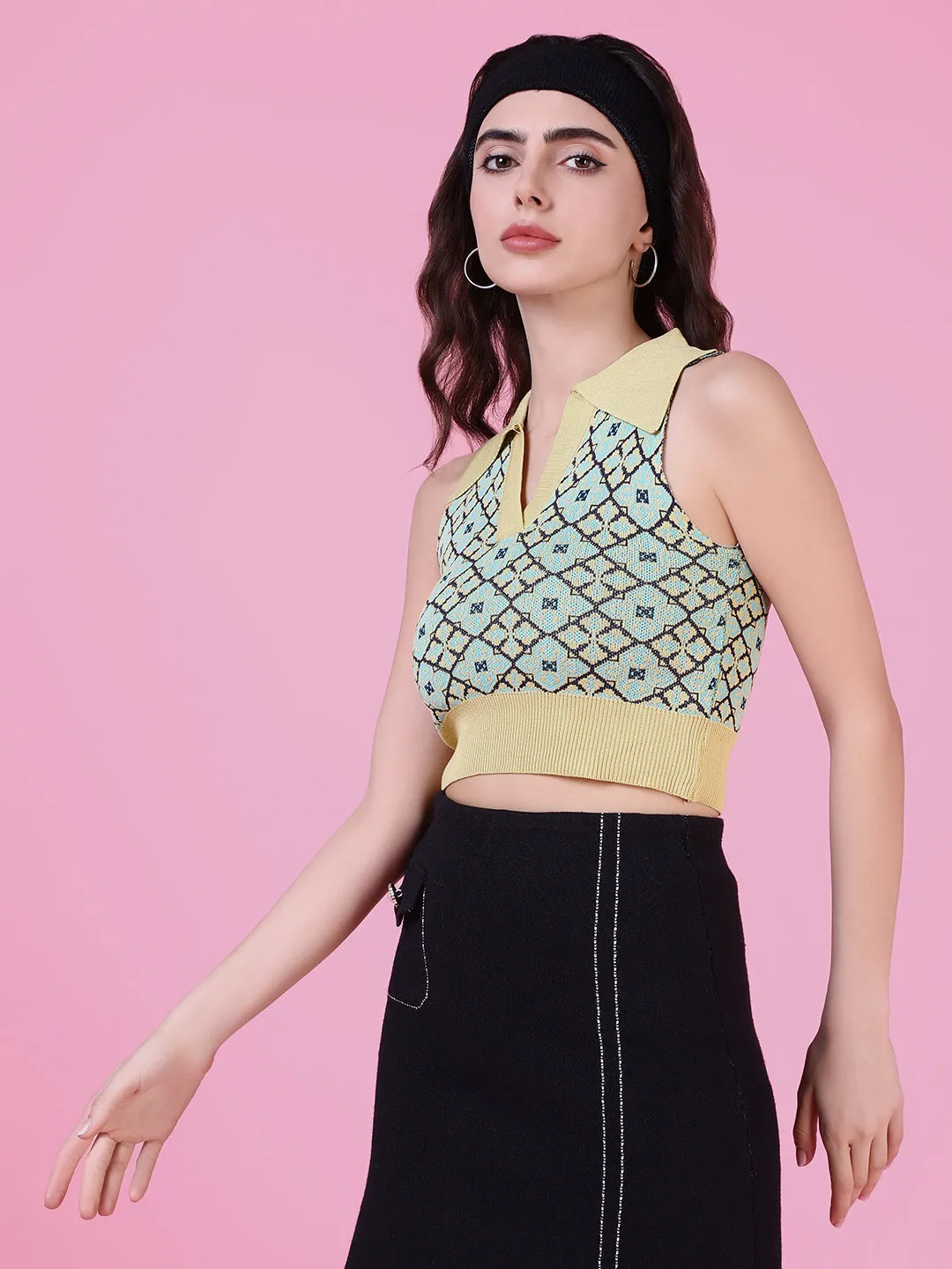 Women's Green Crop Top Embroidered