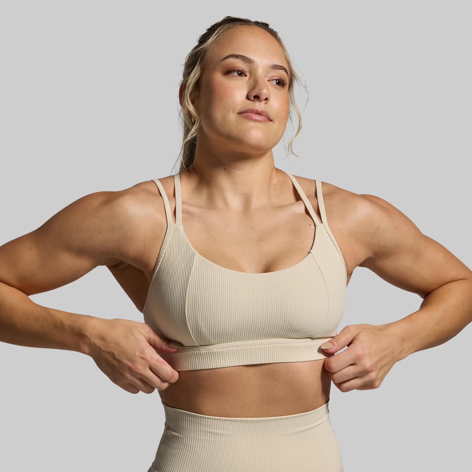 Colorful active clothing Double stitching Lotus Sports Bra (Oatmeal)