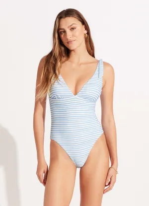 Summer Crush V Neck One piece - Powder Blue Comfortable Swimwear Active Beach Wear