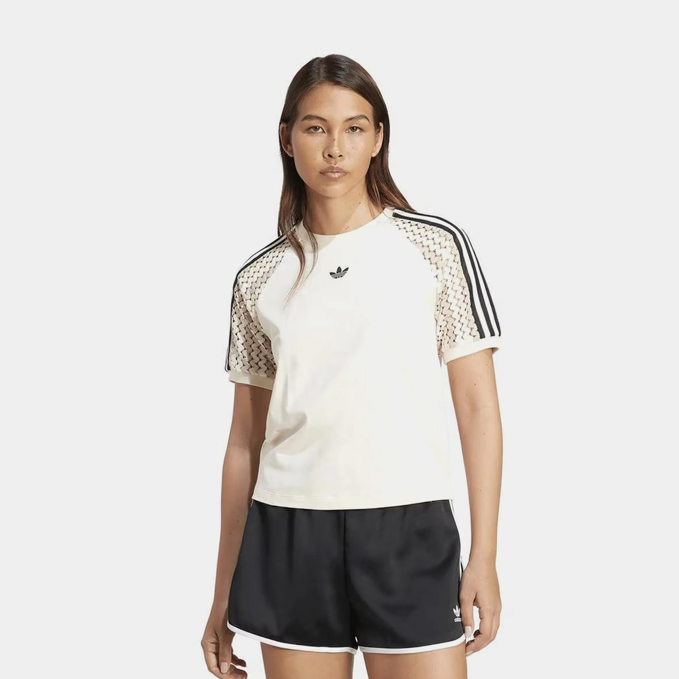 Summer Glow Cali 3 Stripes Womens Short Sleeve Shirt (Wonder White) Soft Hoodie LightweightKnit