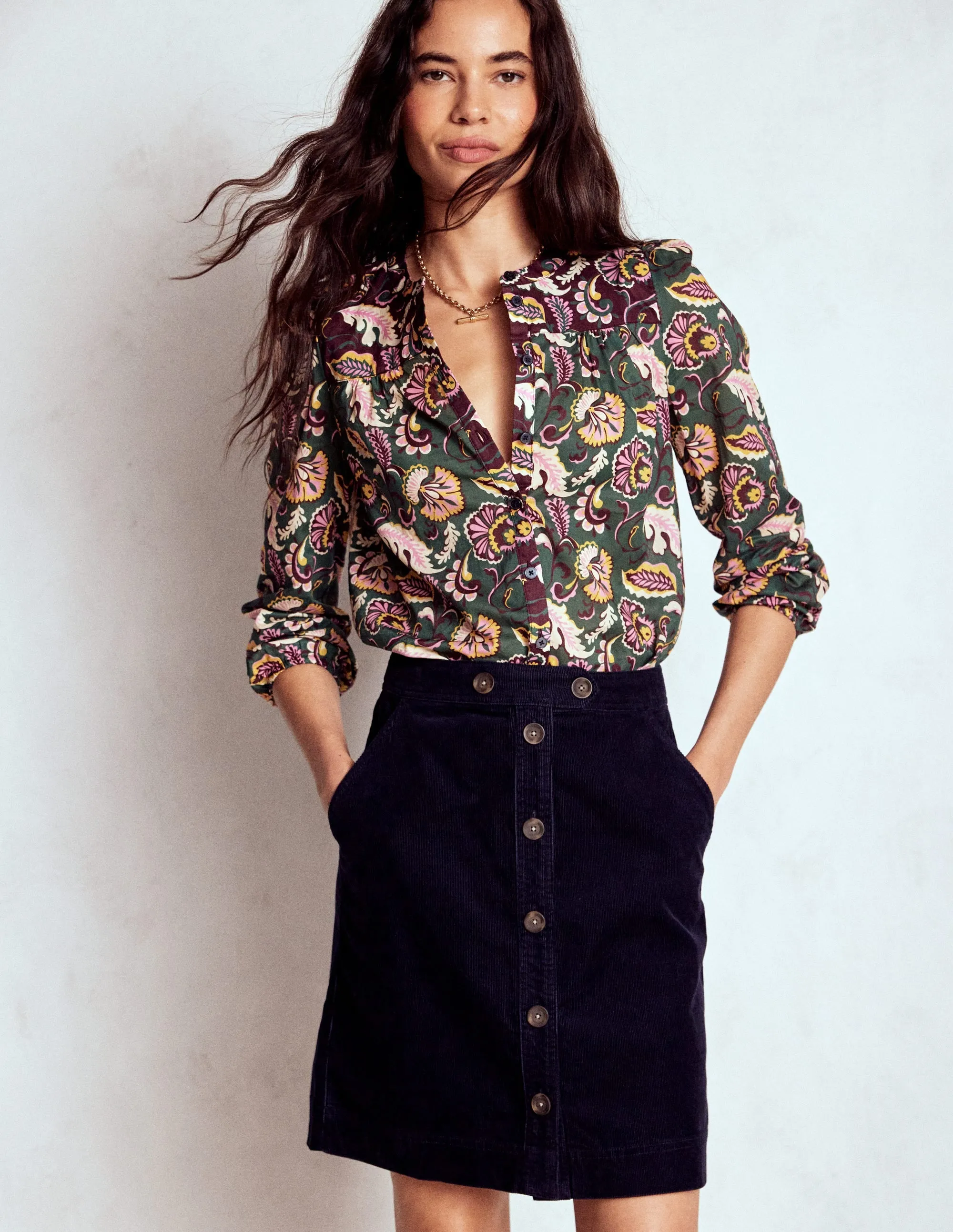 Cecelia Cord Skirt-Navy Light Fabric