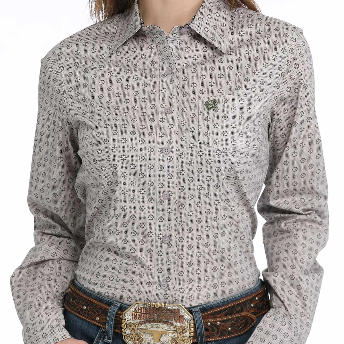 Animal Print Cinch Women's L/S Floral Geometric Western Button Down Shirt in Lilac