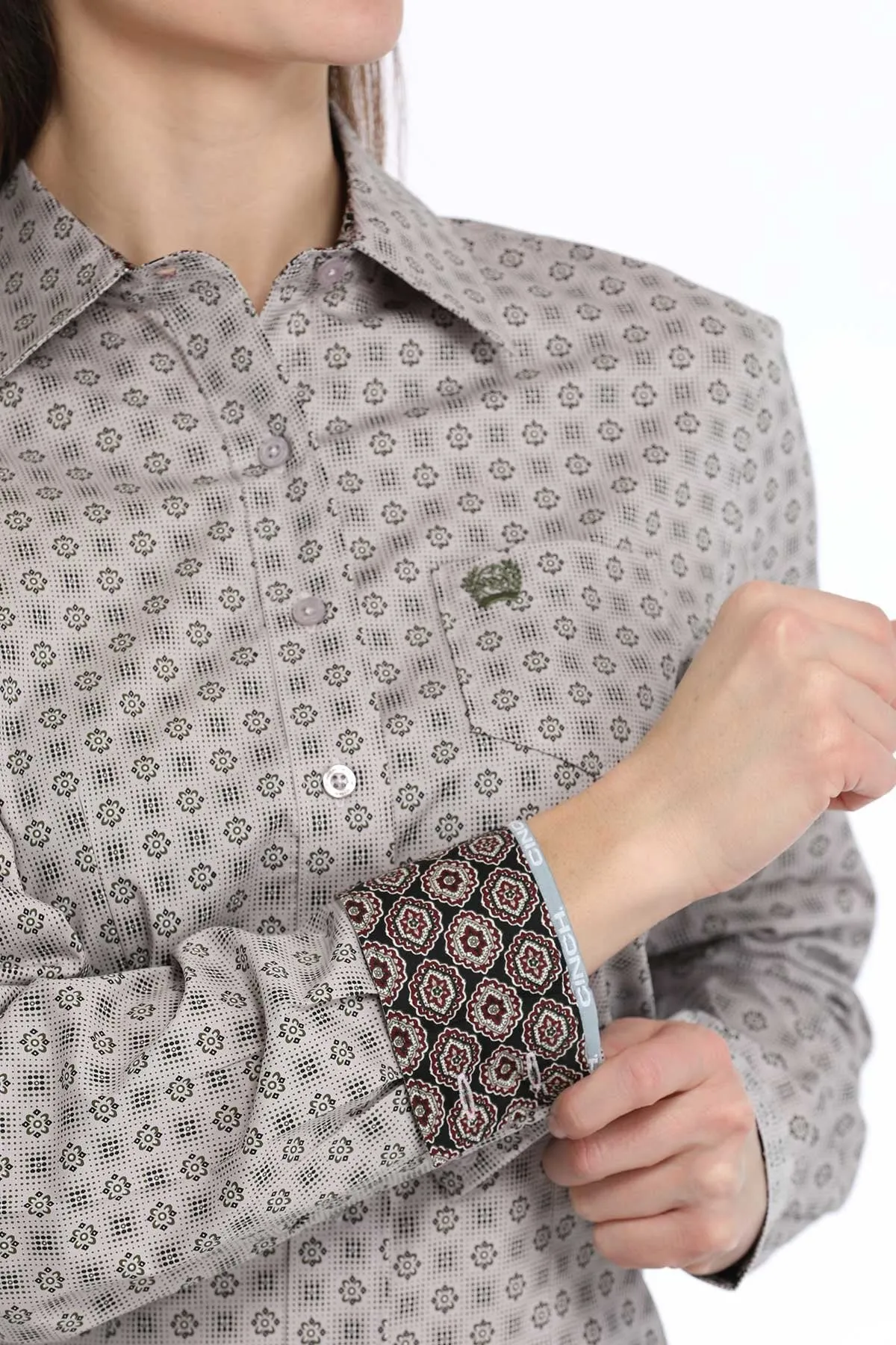 Cinch Women's L/S Floral Geometric Western Button Down Shirt in Lilac Layering Comfort Wear