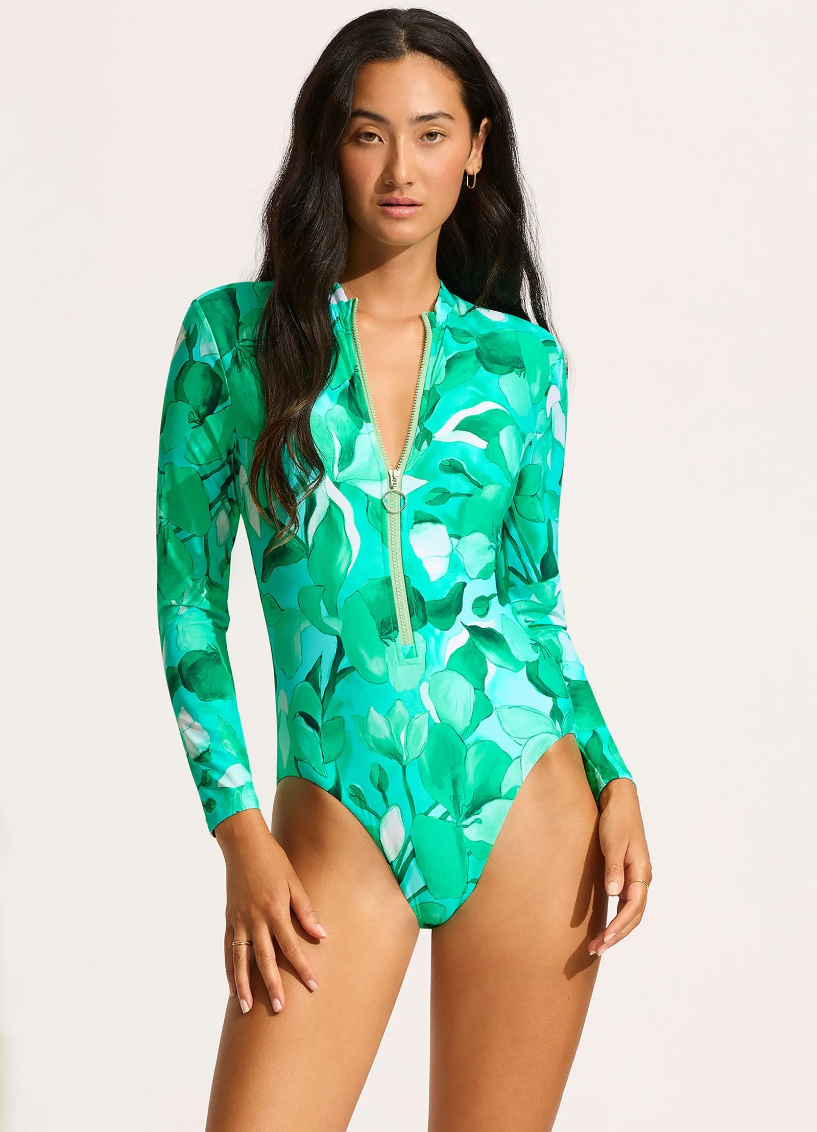 Secret Garden Zip Front Surf Suit - Jade Buckle-Adjustment Must-Have Item