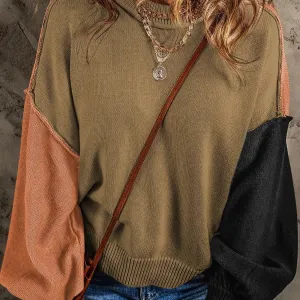 Women's Colorblock Bishop Sleeve Sweater in Green Seasonal Comfort