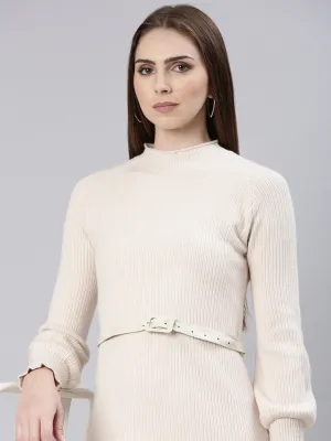 Women's Cream Solid Bodycon Dress Delicate Tone