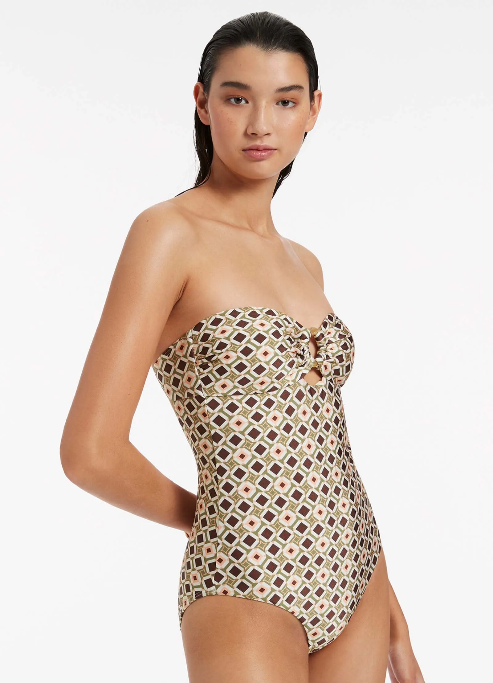 Playa Bandeau One Piece - Olive warm weather Recycled Polyester