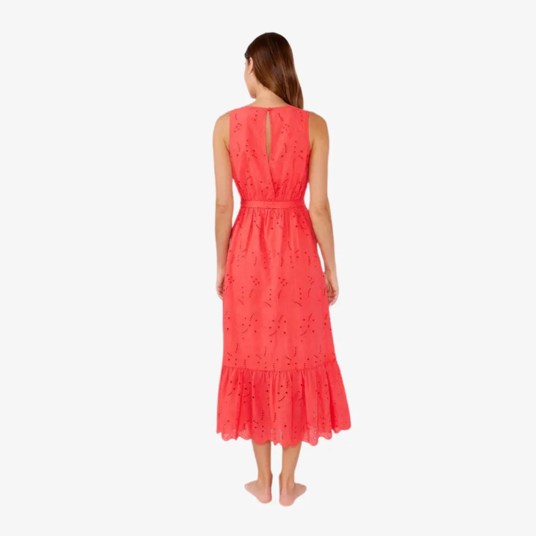 Brunch Tone Sweetpea Eyelet Midi Dress (Coral)