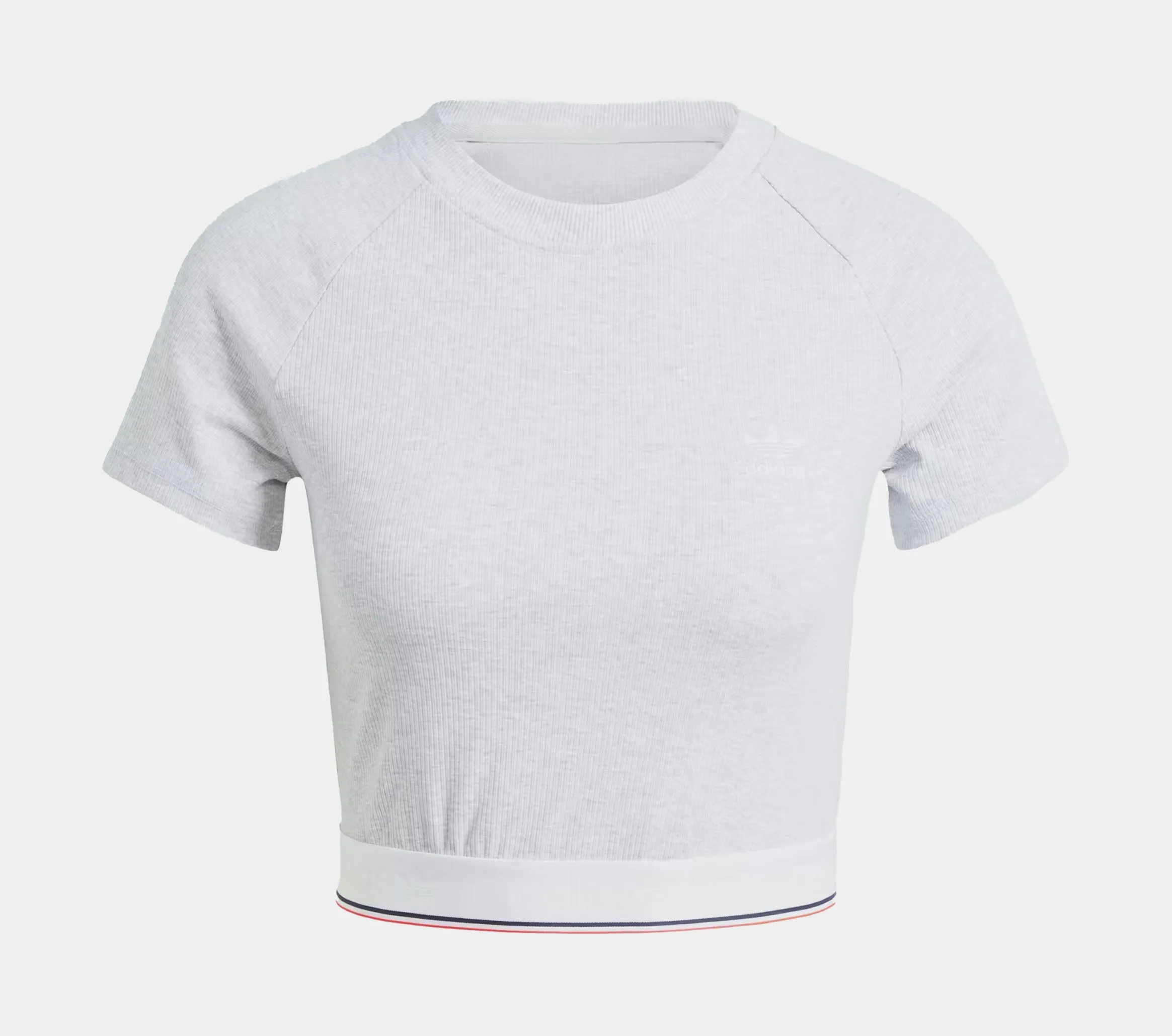 hypoallergenic material Tape Waistband Ribbed Womens Short Sleeve Shirt (Grey/White)