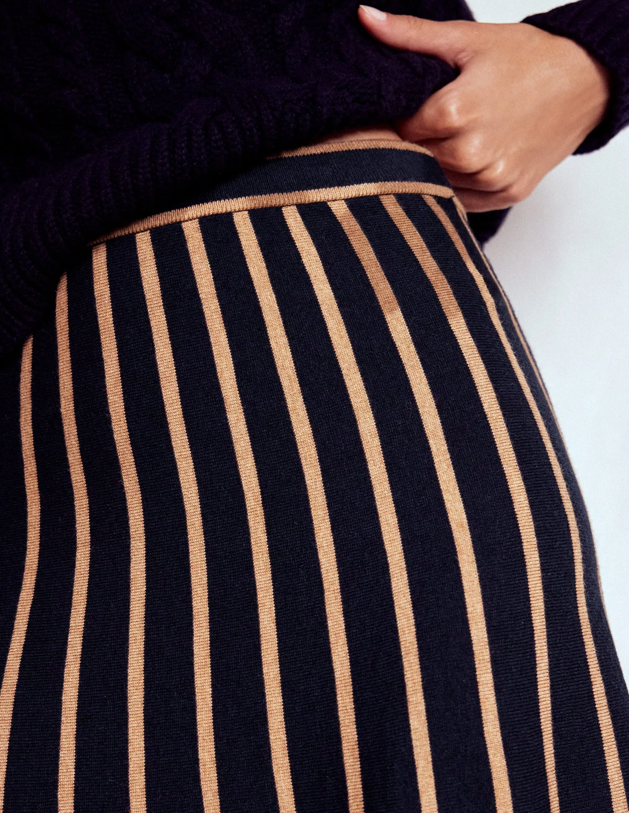 Liz Knitted Midi Skirt-Navy and Camel Stripe Fashion Fusion