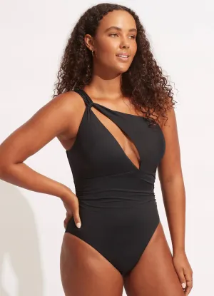 Seafolly Collective One Shoulder One Piece - Black Jet Set Ready Stretchable Fit