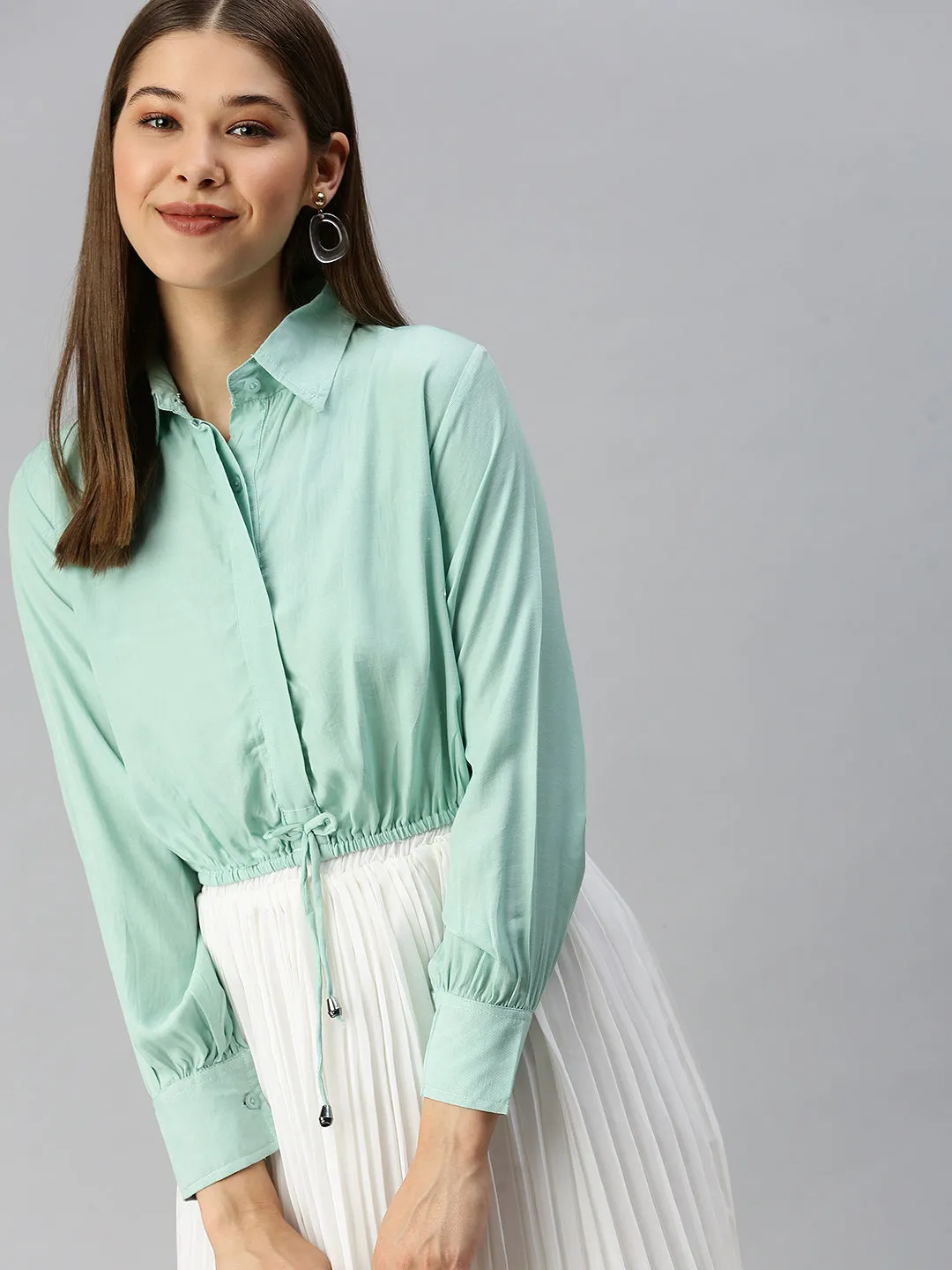 Flexible Comfort Women's Sea Green Striped Shirt Style Top