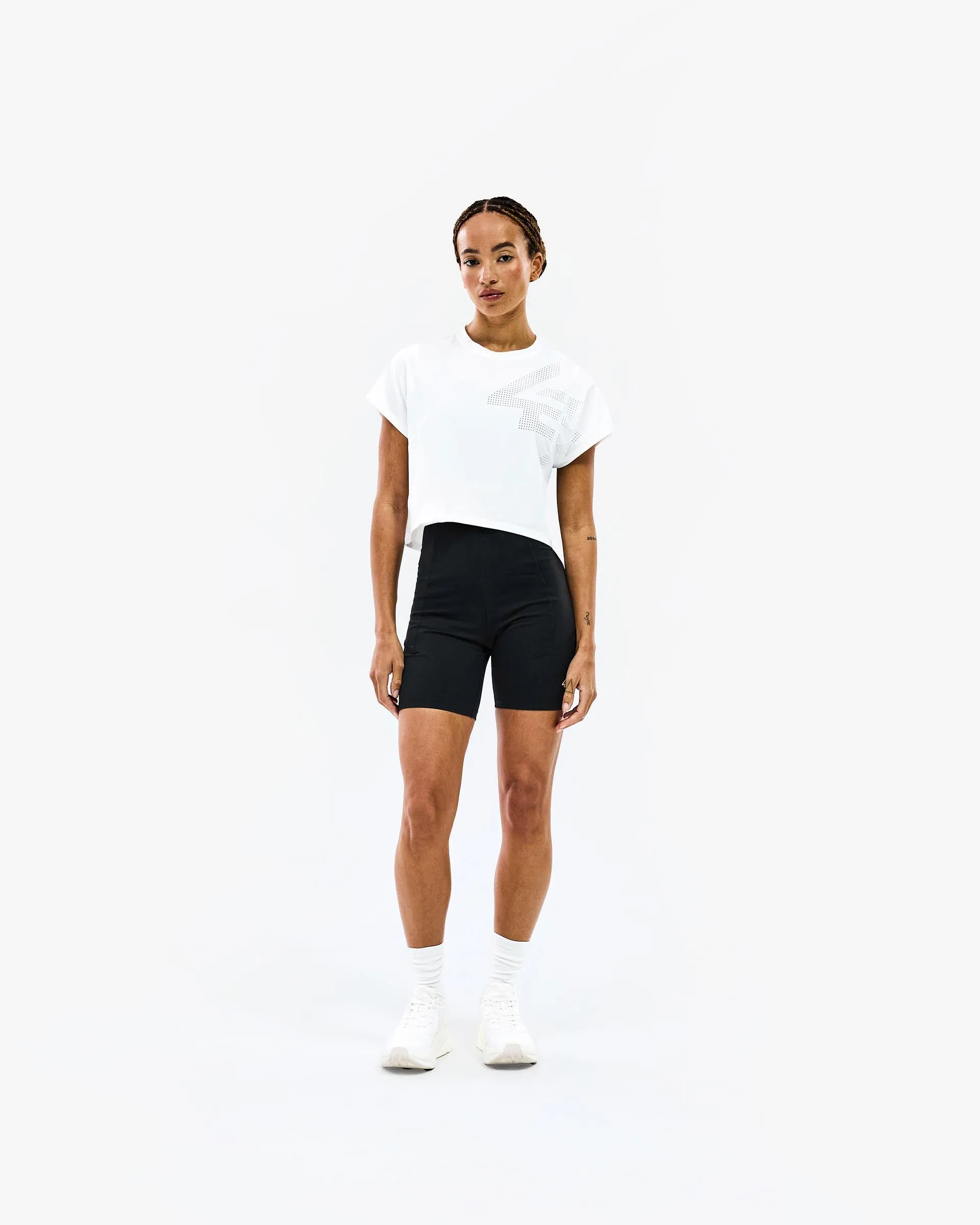 247 Perforated Cropped Training T-Shirt - White StainResistant Fabric