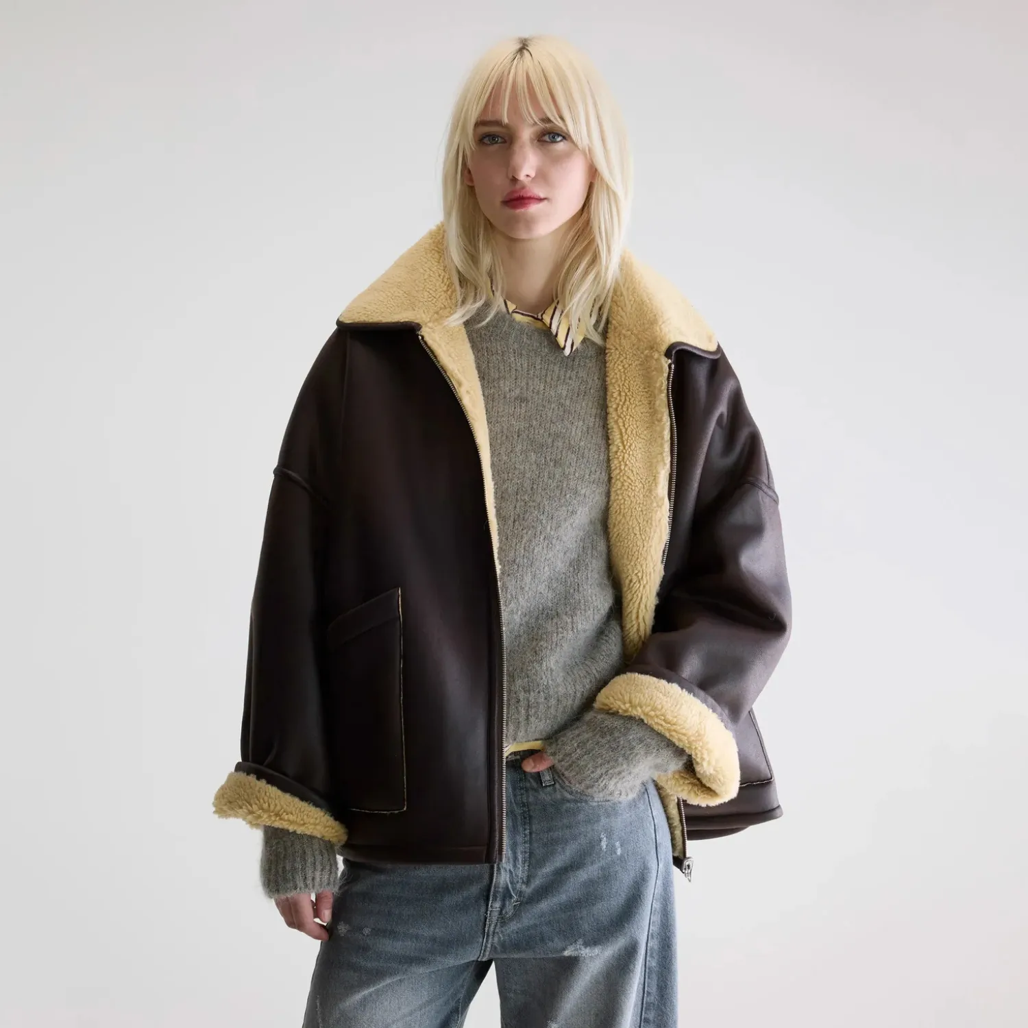 Moisture Management Fabric Hestel Faux-Leather Jacket (Dark Roast)