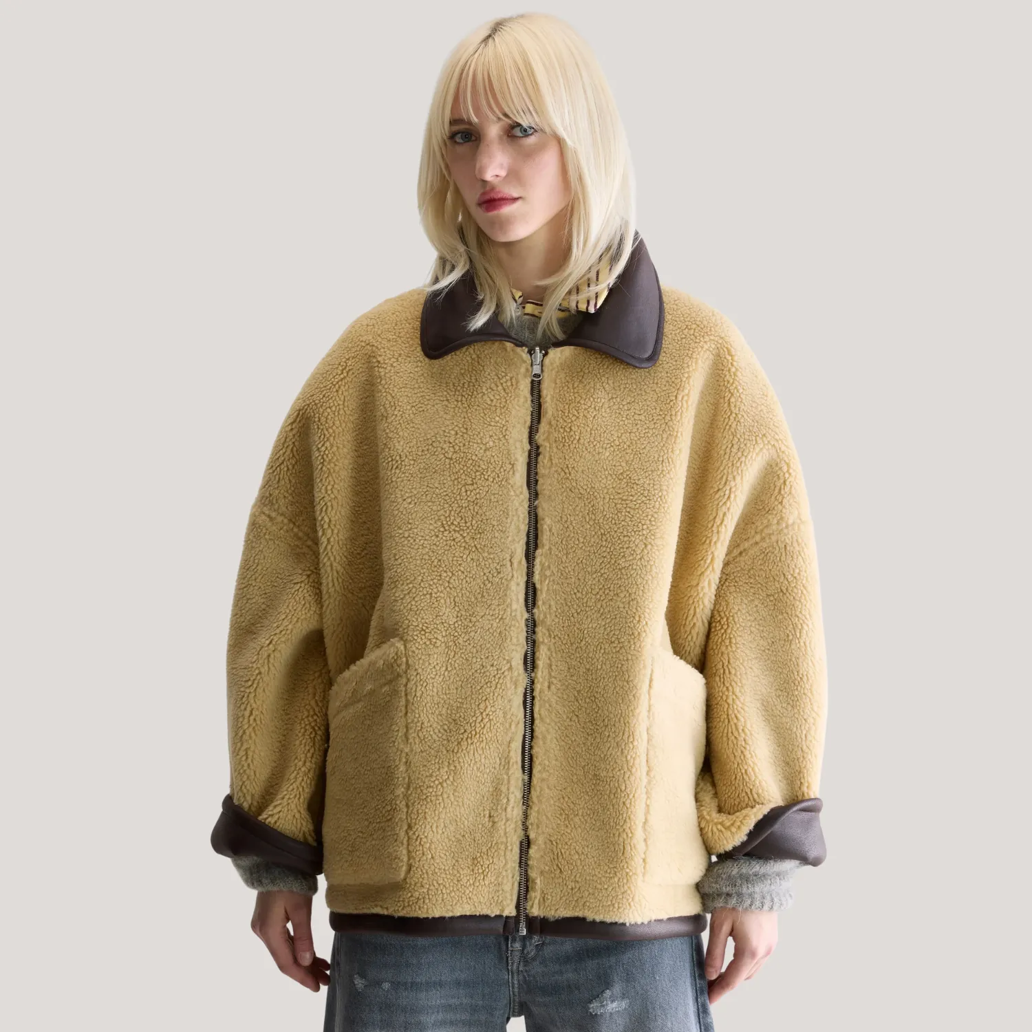 Hestel Faux-Leather Jacket (Dark Roast) AdjustableDrawstring