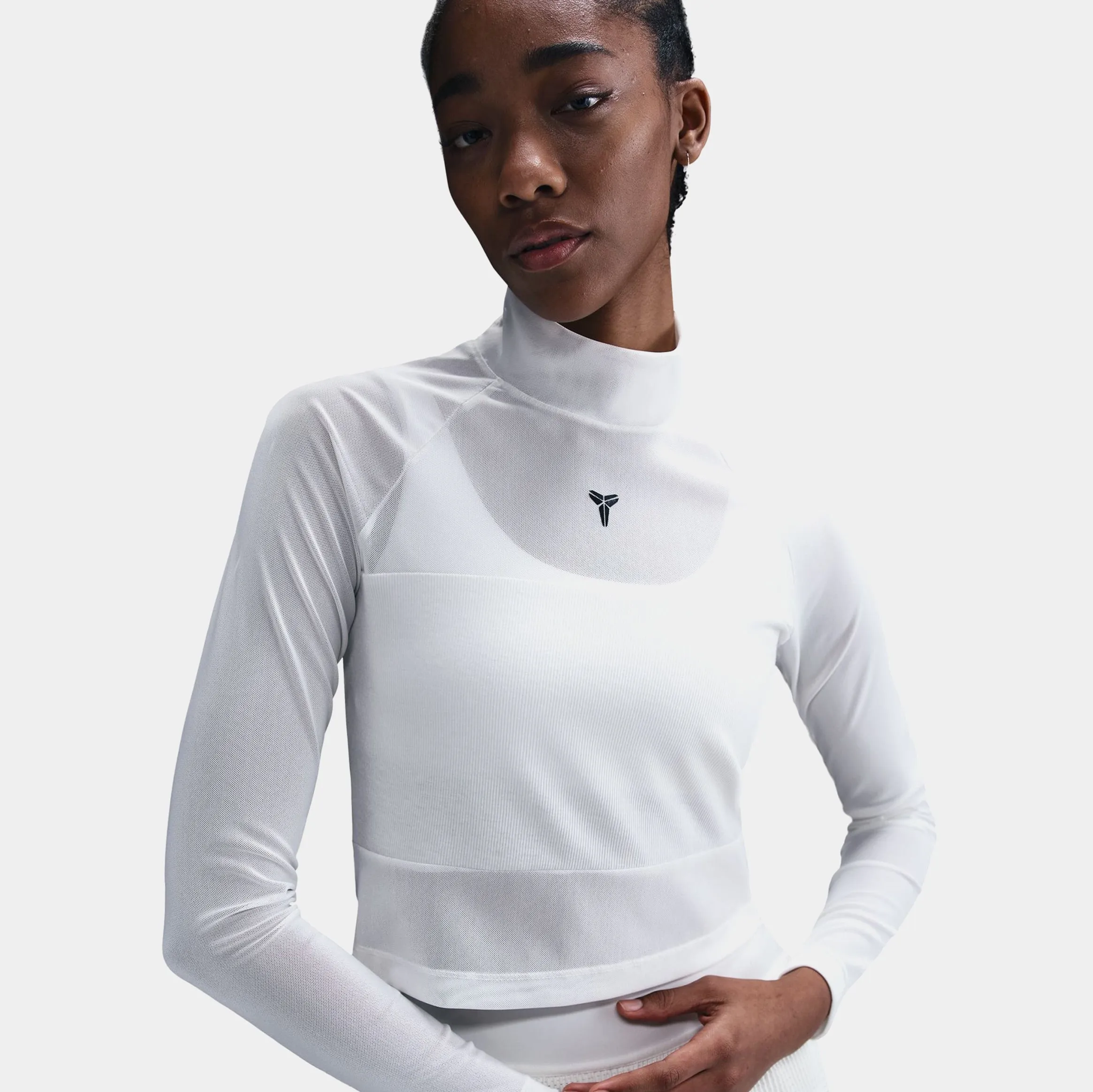 Kobe Cropped Womens Long Sleeve Shirt (Beige/Black) elastic waistband