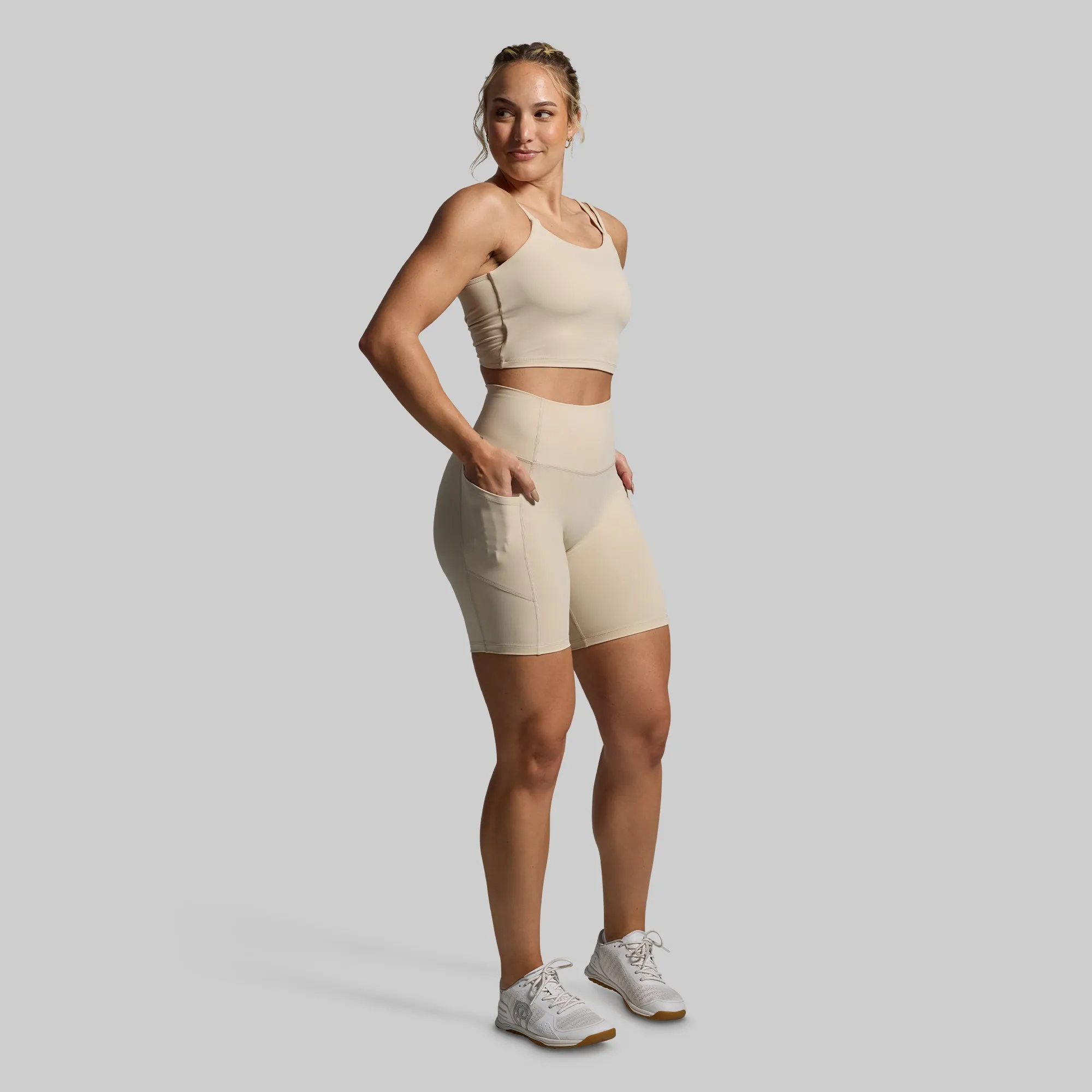 Breathable mesh panel Supportive structure Don't Get It Twisted Sports Bra (Oatmeal)