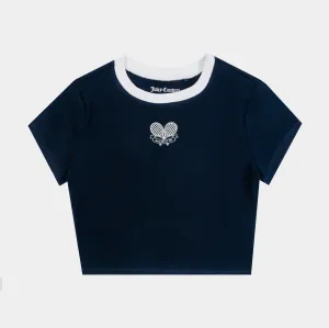 Thick Fiber Tennis Baby Tee Womens Short Sleeve Shirt (Blue/White)