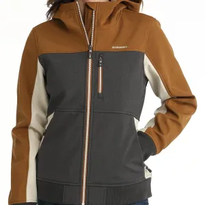 Sporty Look Cinch Women's Color Block Bonded Hoodie in Gold/Charcoal/Cream