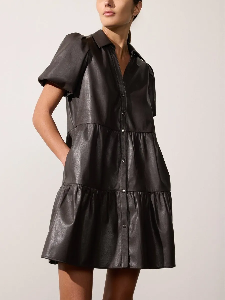 Refined Presence Youthful Feel The Havana Vegan Leather Mini Dress