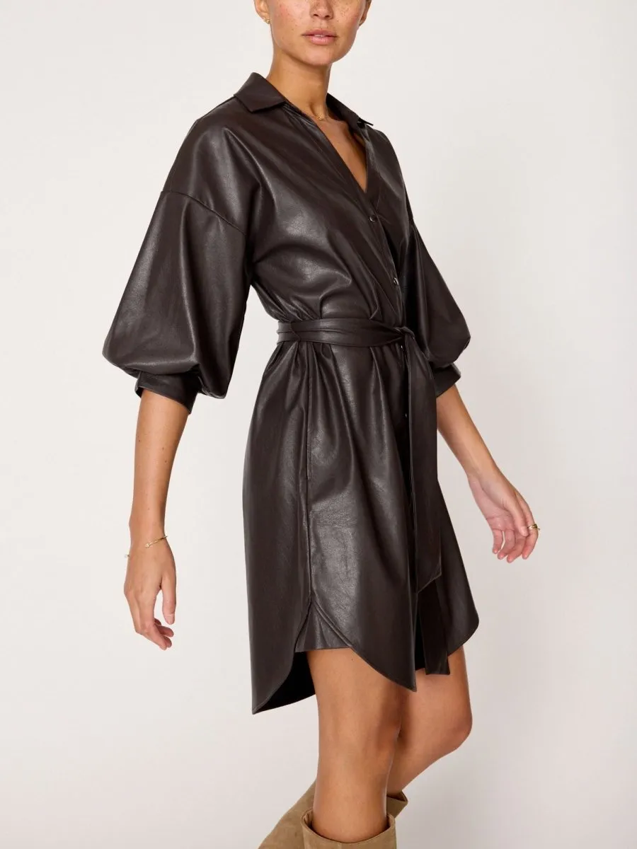 Scoop-Neck Comfortable and Fashionable The Kate Belted Vegan Leather Dress