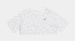 Cropped GFX Womens Short Sleeve Shirt (White/Grey) Breathable knit