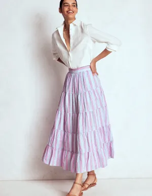 mix and match Tiered Poplin Midi Skirt-Metallic Stripe