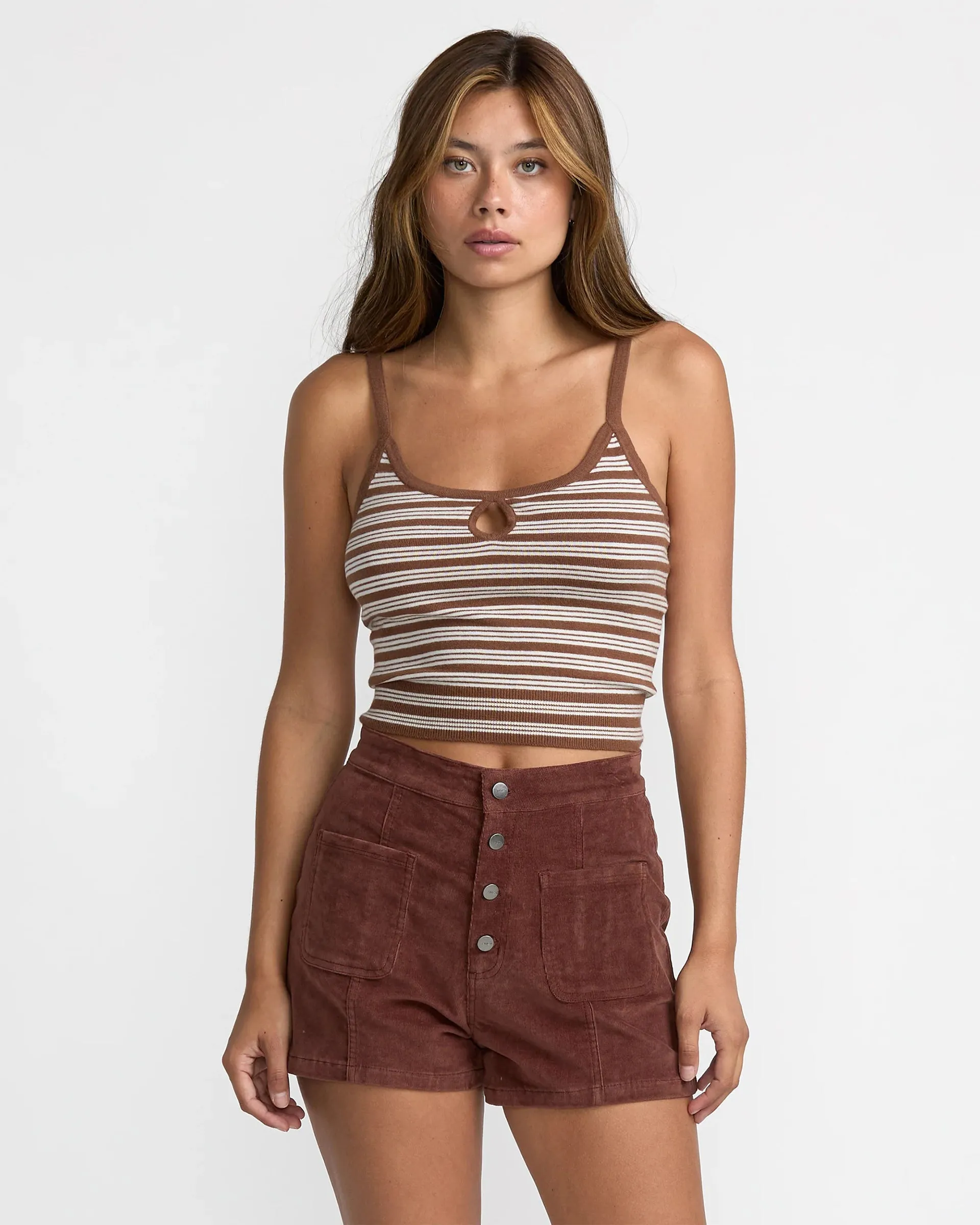 Tight Stripe Sweater Tank - Mocha Non Chafing Edges Upgradeable