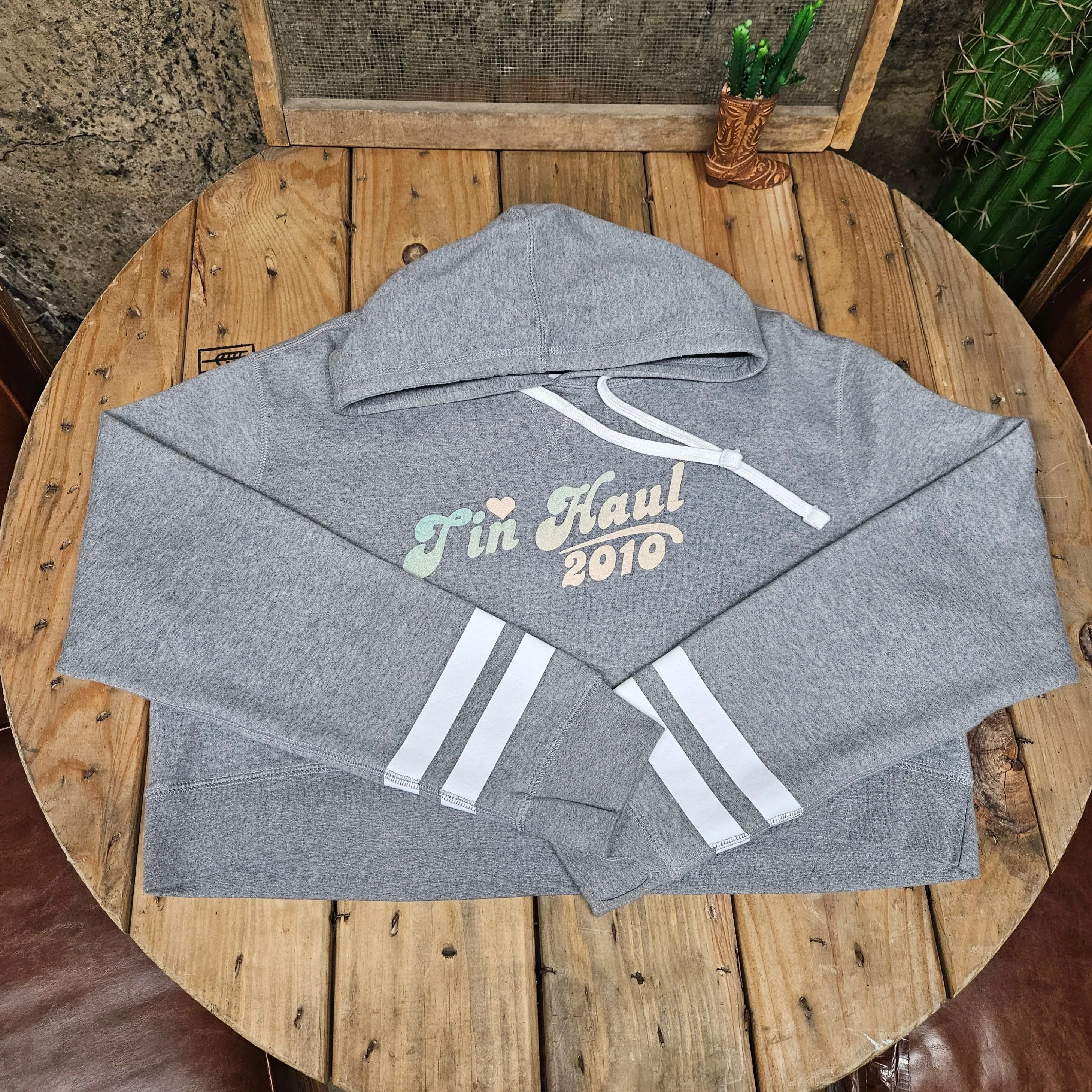 Velvet product neutral versatility Tin Haul Women's Cropped Logo Hoodie in Heather Grey