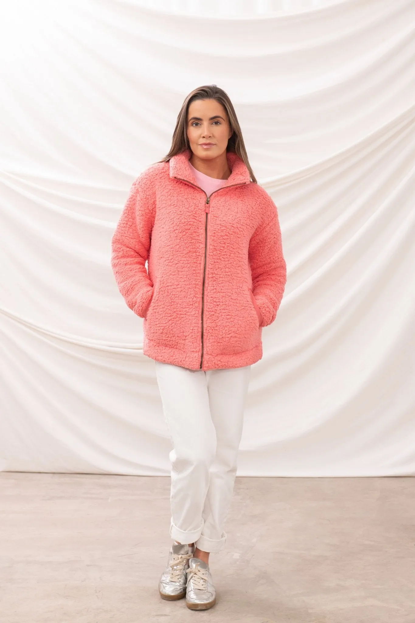 product fuzzy coziness Seashell Full Zip Sherpa Fleece - Sugar Coral