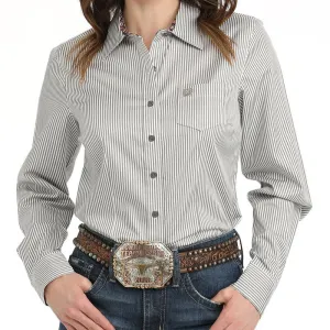 Cinch Women's L/S Tencel Striped Western Button Down Shirt in Grey Modern Comfort Style Washable