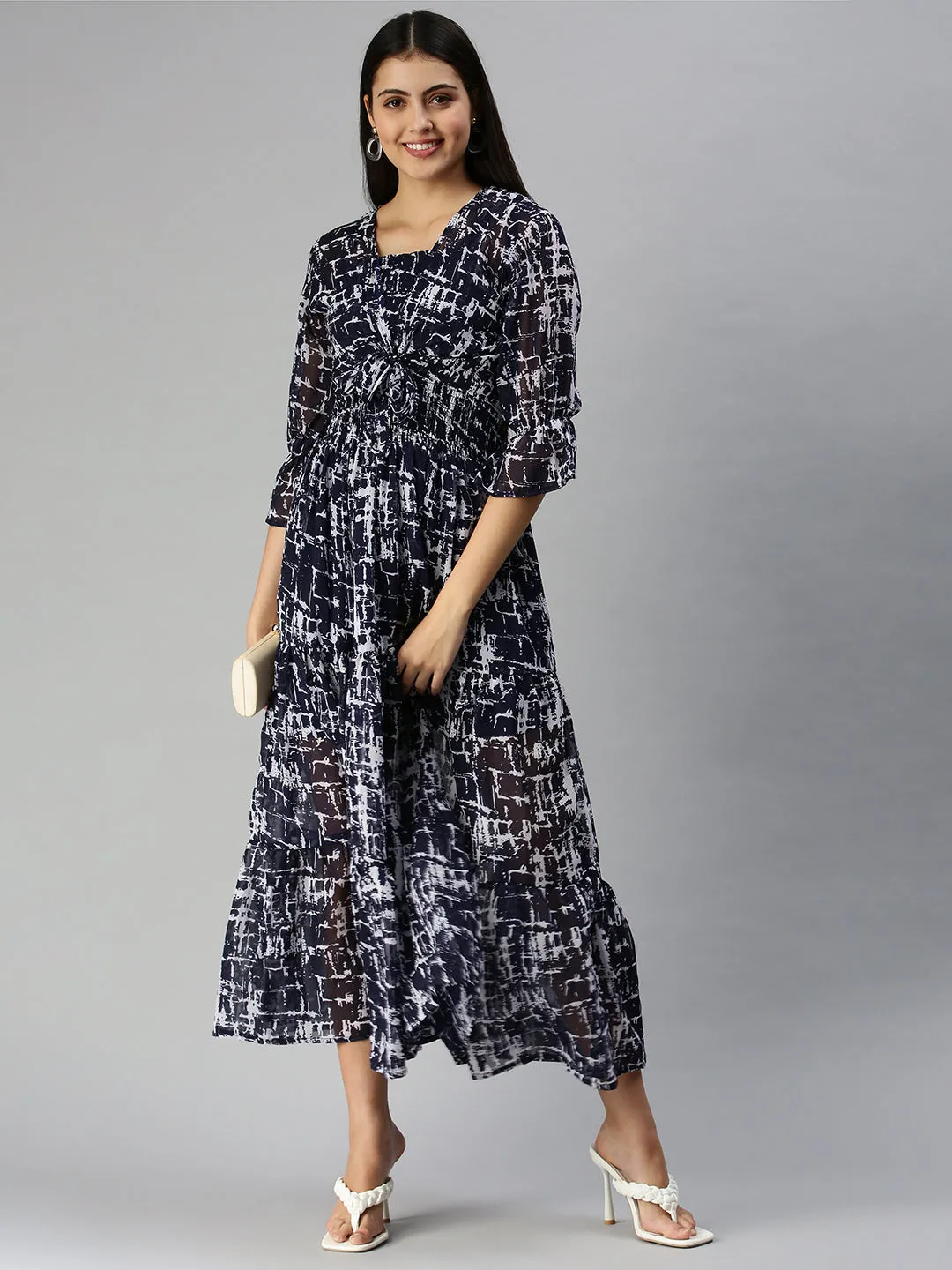 Rose Soft Moment Light Women's Navy Blue Chiffon Maxi Dress