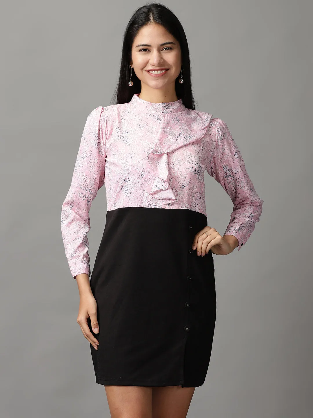 Women's Pink Abstract Printed Fit and Flare Dress Neutral Flow Trend Texture