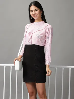 Women's Pink Abstract Printed Fit and Flare Dress Flattering Cut Wear Low Maintenance