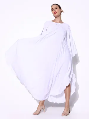 Relaxed Waist Brunch Glow Women's Pleated White Butterfly Sleeves Kaftan Maxi Dress