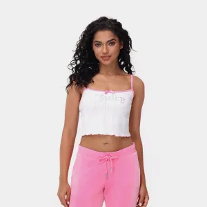 Pointelle Bow Cropped Womens Tank (White/Pink) Office Mood