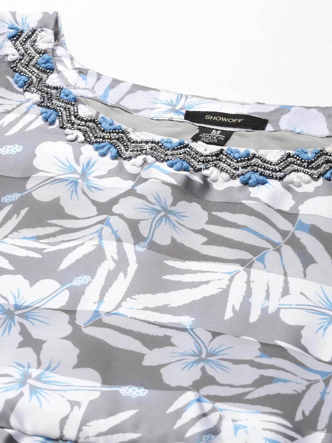 Women's Grey Floral Printed Chiffon Maxi Kurta Night wear