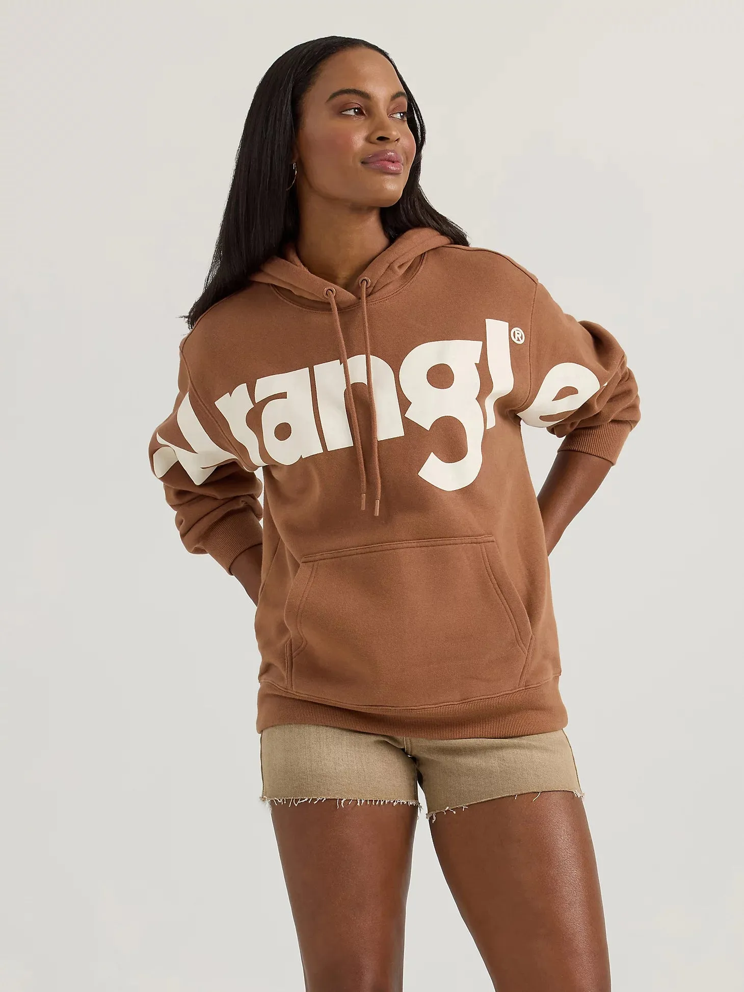 product eco friendly conscience Checkered Wrangler Retro Women's Bold Logo Hoodie in Brown Cocoa