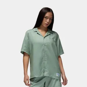FlatlockStitching Peace Flow Twill Button Up Womens Short Sleeve Shirt (Jade Smoke/Industrial Blue)