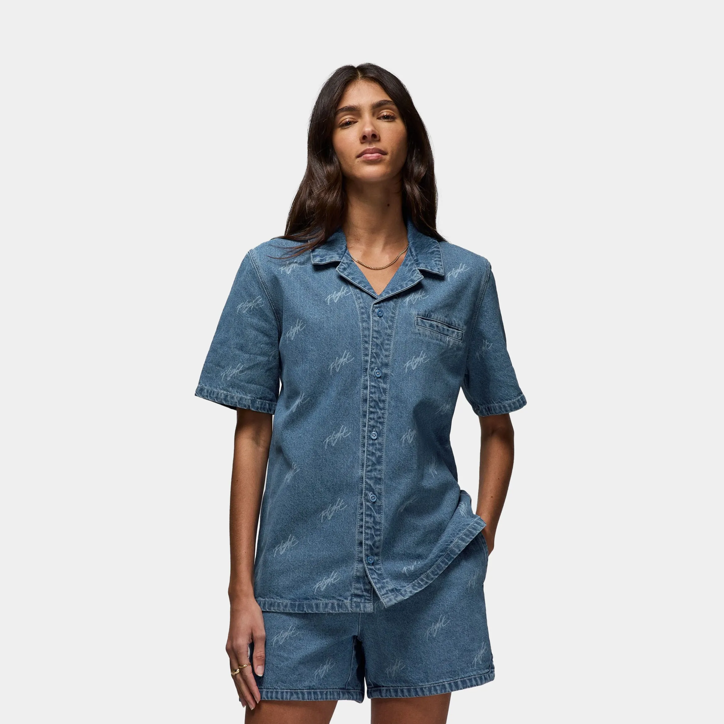 Semi Formal Stone Blue Woven Womens Short Sleeve Shirt (Blue)