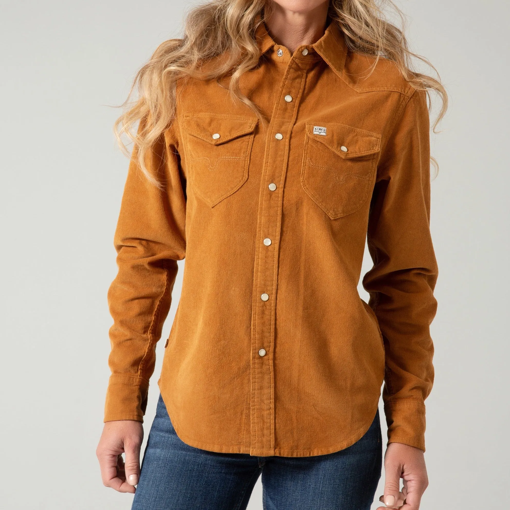 Kimes Ranch Women's Camel Dixon Cord Button Down Long Sleeve Shirt Eco Friendly Fabric