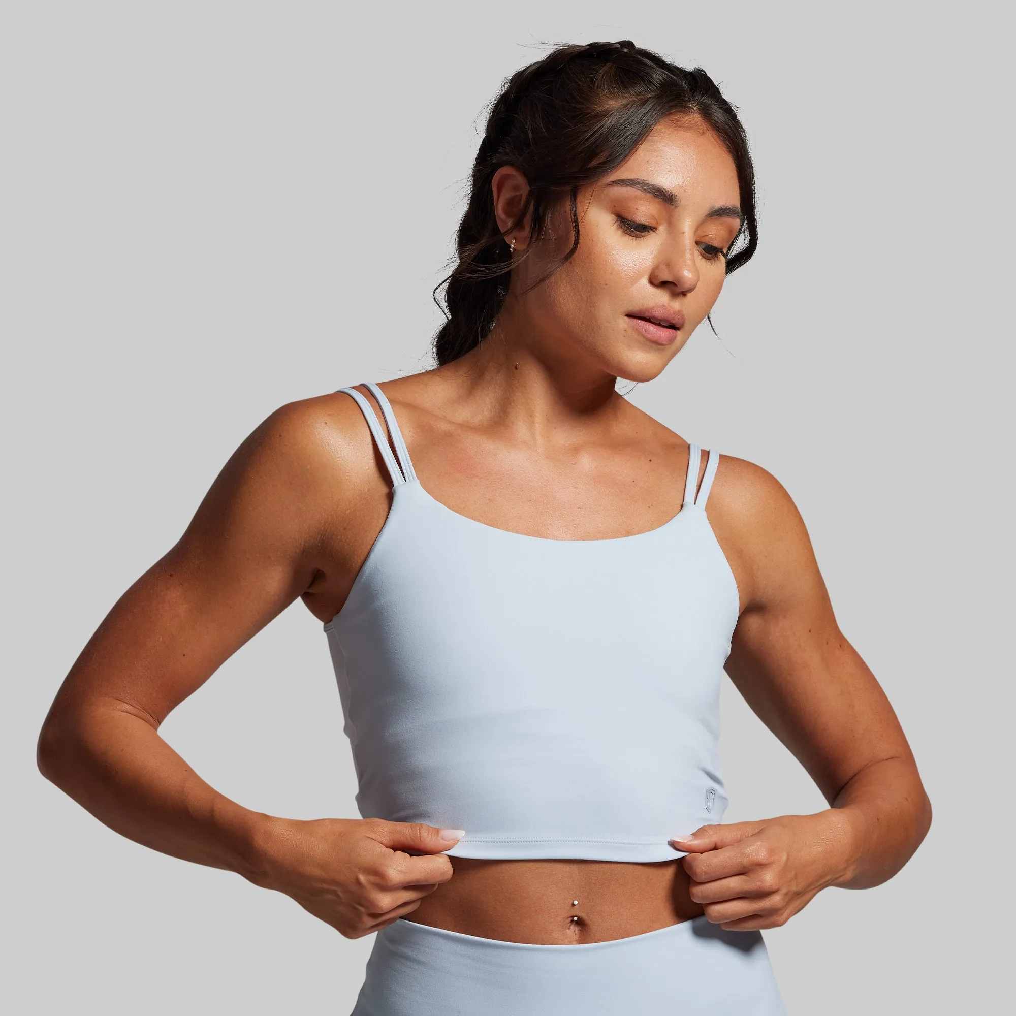 Gray sports outfit Don't Get it Twisted Sports Bra (Chambray)