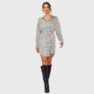 Leopard Print Button Down Dress (White   Black) Fit Mood