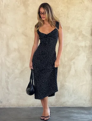 Stylish Pick LOTTIE RUFFLE MIDI DRESS - BLACK POLKA