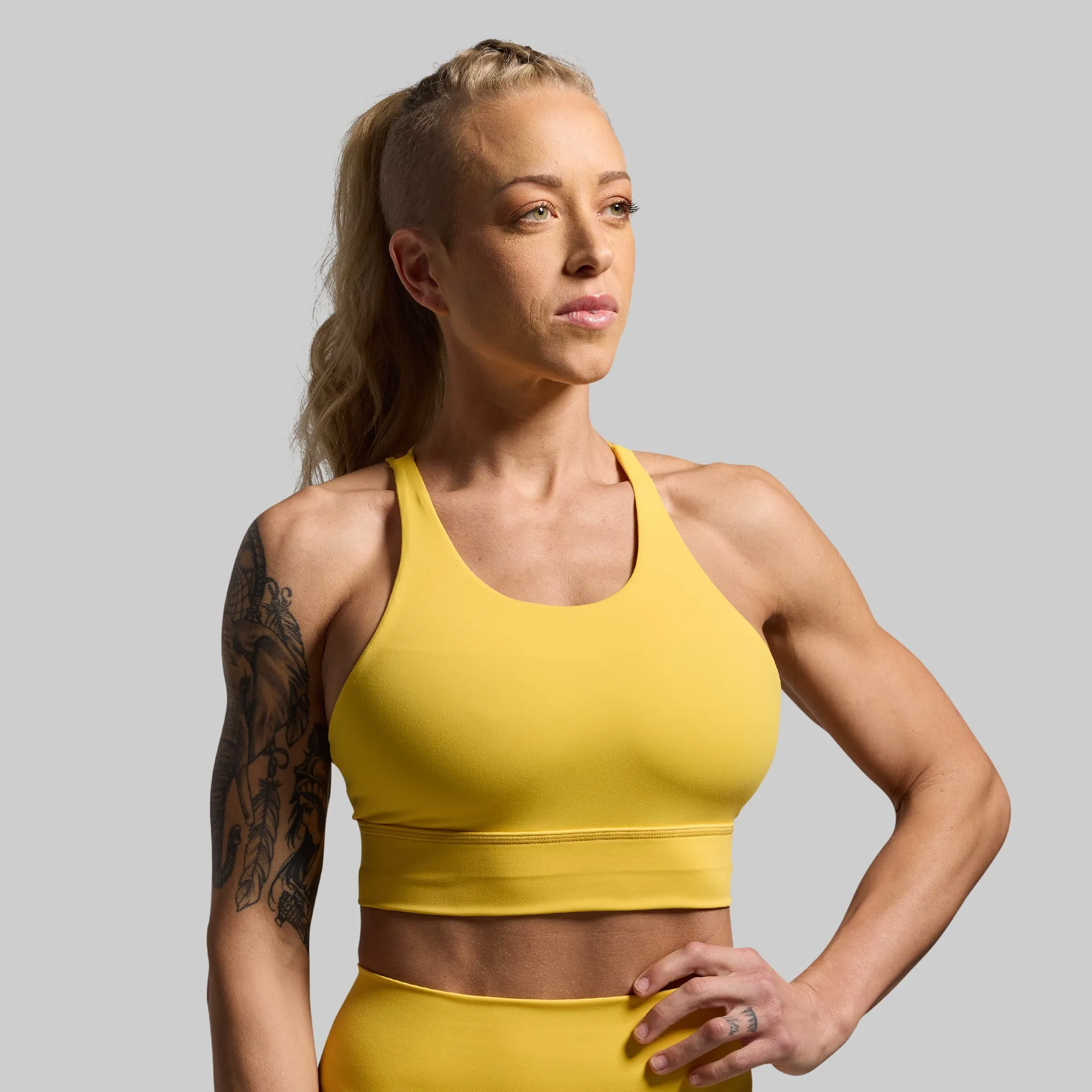 Untamed Sports Bra (Golden) Double stitching seams