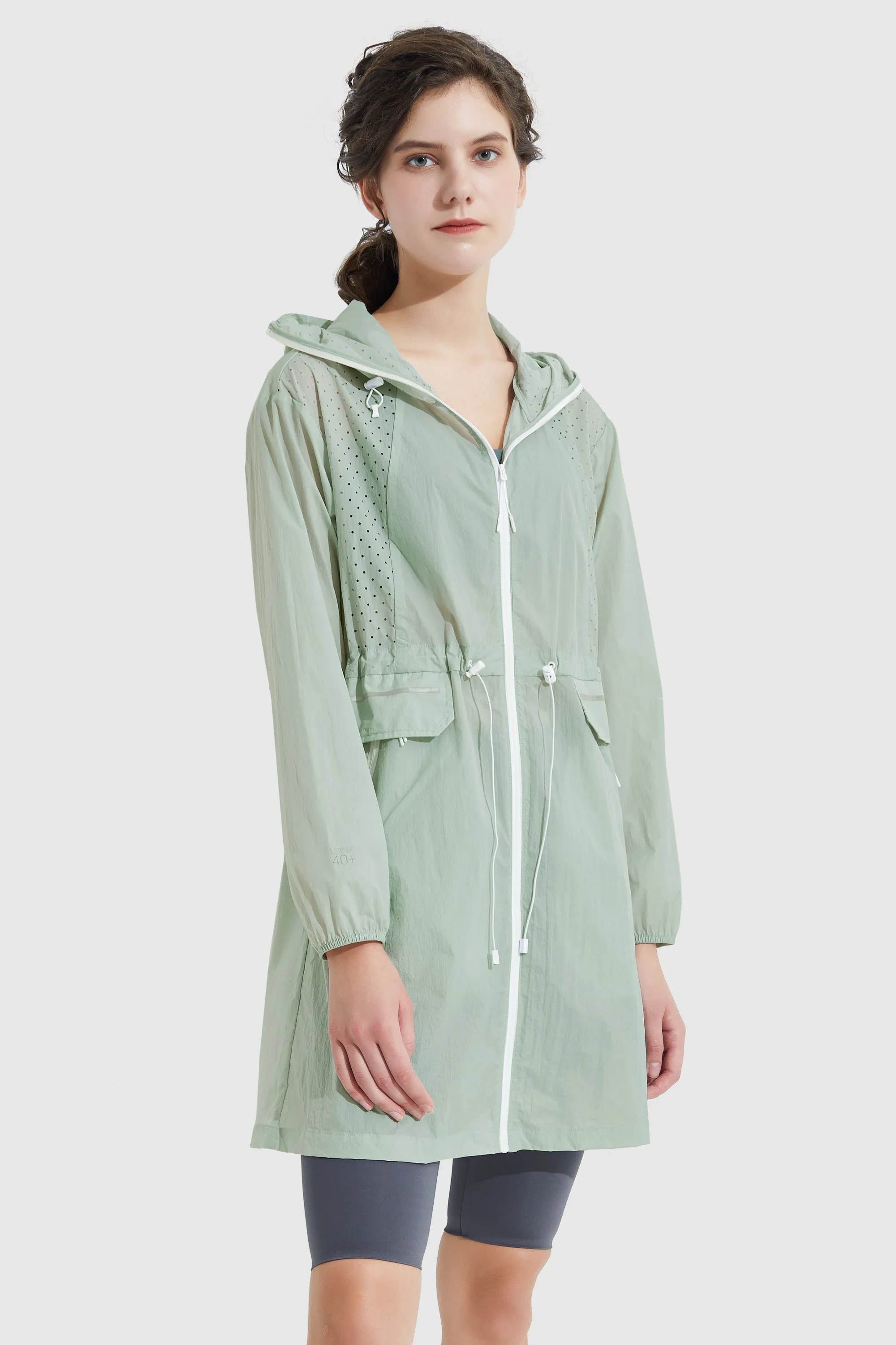 Flexible Hem Adjustment Layered Collar Design UPF 40  Sun Protective Lightweight Coat